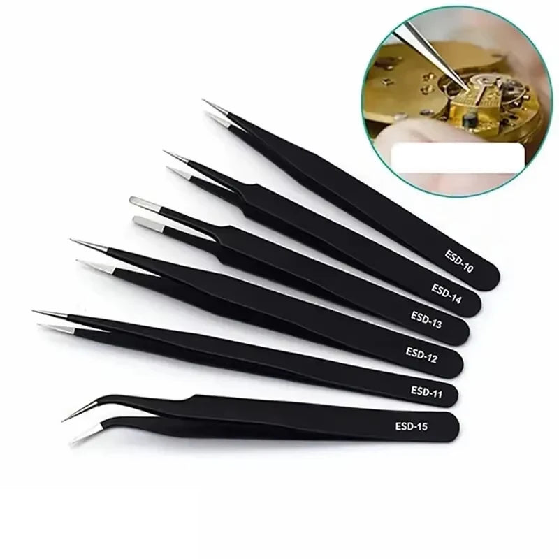 6-Piece ESD Anti-Static Precision Tweezers Set – Stainless Steel Precision Tweezers Set Nixie