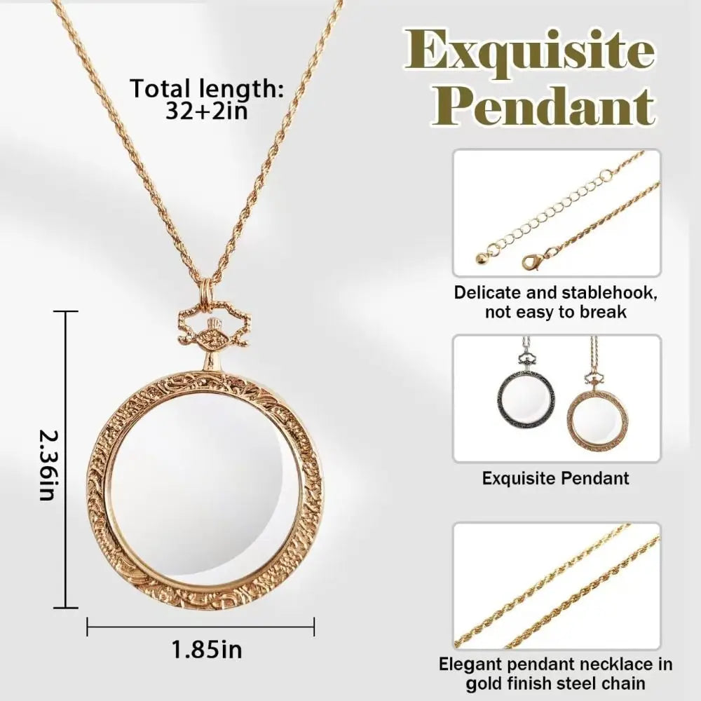 10X Magnifying Glass Necklace | Vintage Pendant 40mm Lens Magnifier Pendant Necklace Nixie