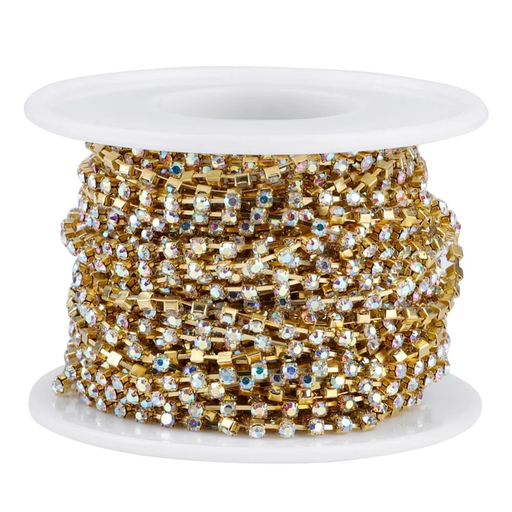 SS16 4mm Crystal Rhinestone Cup Chain Trim 10 Yards DIY Rhinestone Chain Trim Nixie Gold