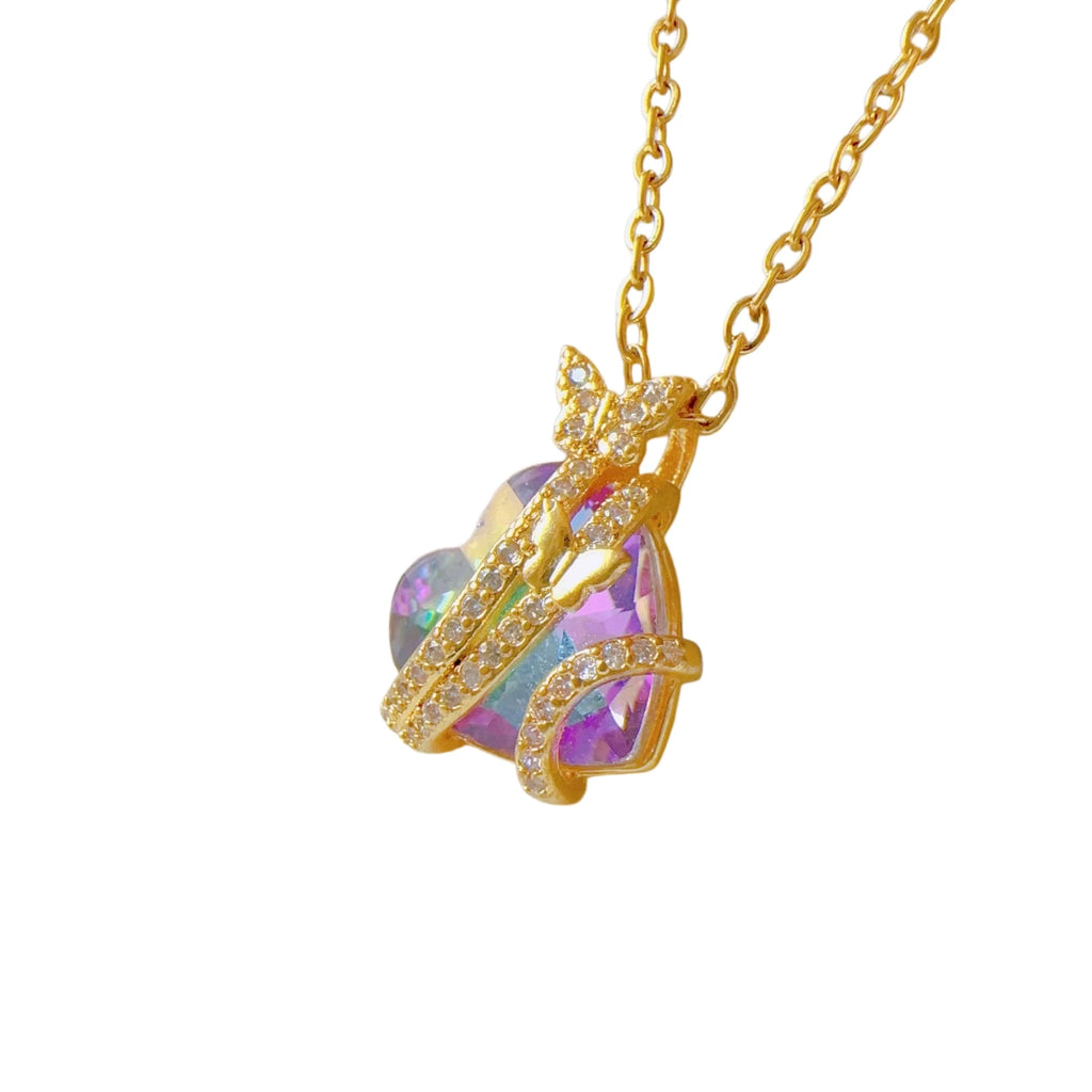 Butterfly Heart Pendant Necklace | Gold Stainless Steel Chain Pendant Necklace Nixie