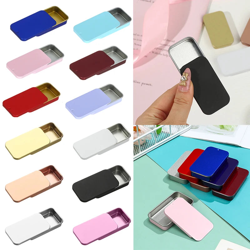 Tinplate Slide Lid Mini Storage Box | Metal Push-Pull Tin