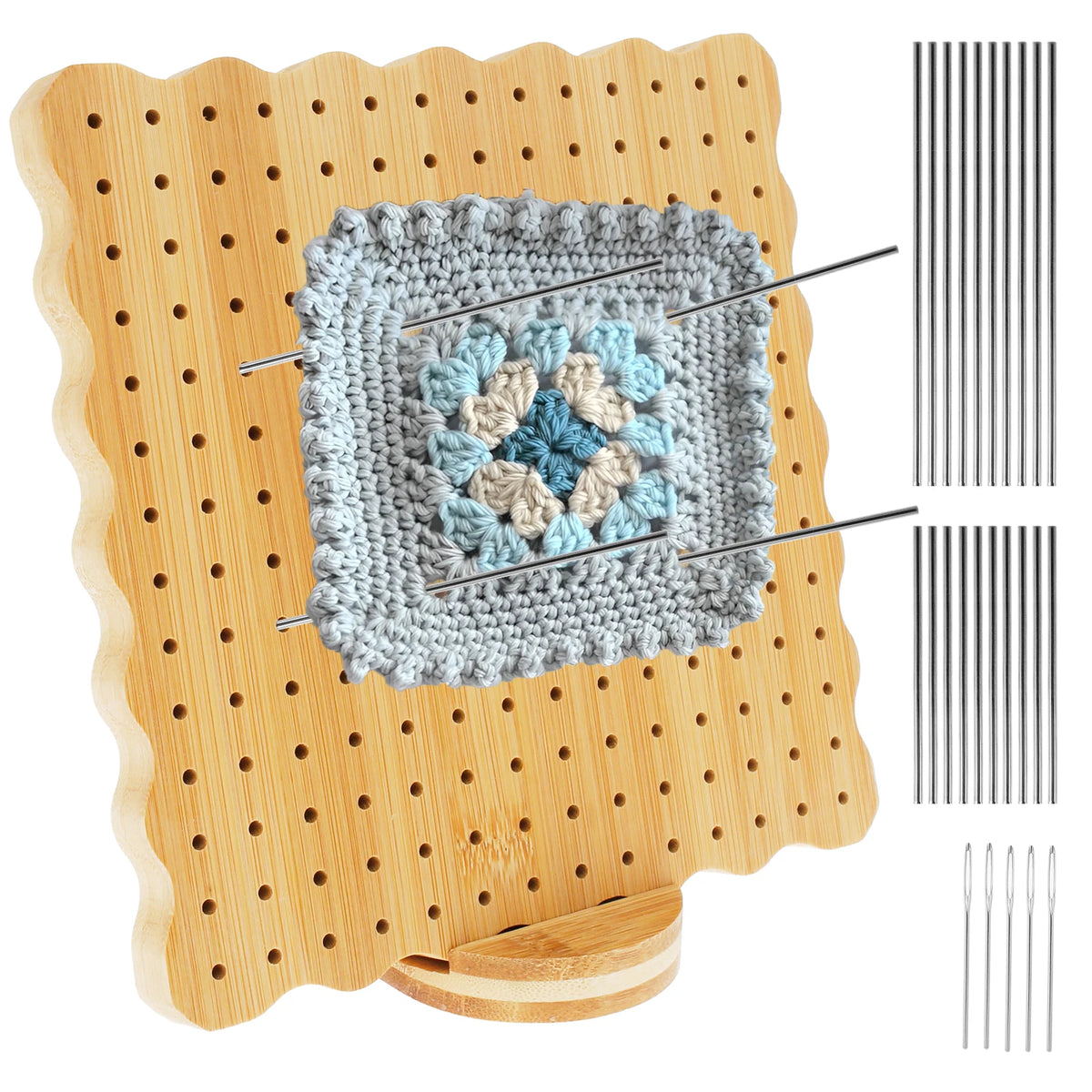 Bamboo Crochet Blocking Board Kit with Steel Pins & Stand Crochet Blocking Board Nixie 7.7 inch B