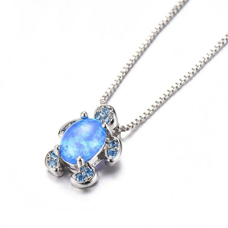 Blue Simulated Opal Turtle Pendant Necklace | Zinc Alloy Pendant Necklace Nixie