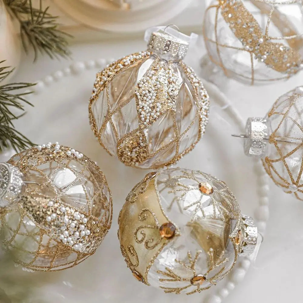 8cm Glitter Gold Border Christmas Ball Ornament – Tree Pendant Christmas Ornament Nixie