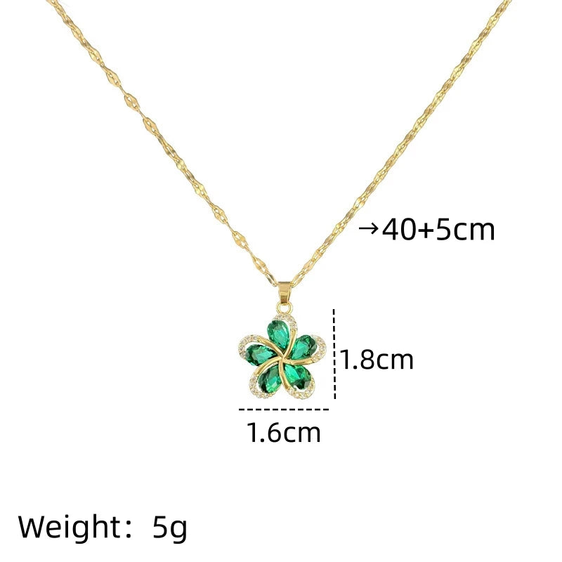 Green Snowflake Pendant Necklace | Gold Plated Clavicle Chain Pendant Necklace Nixie