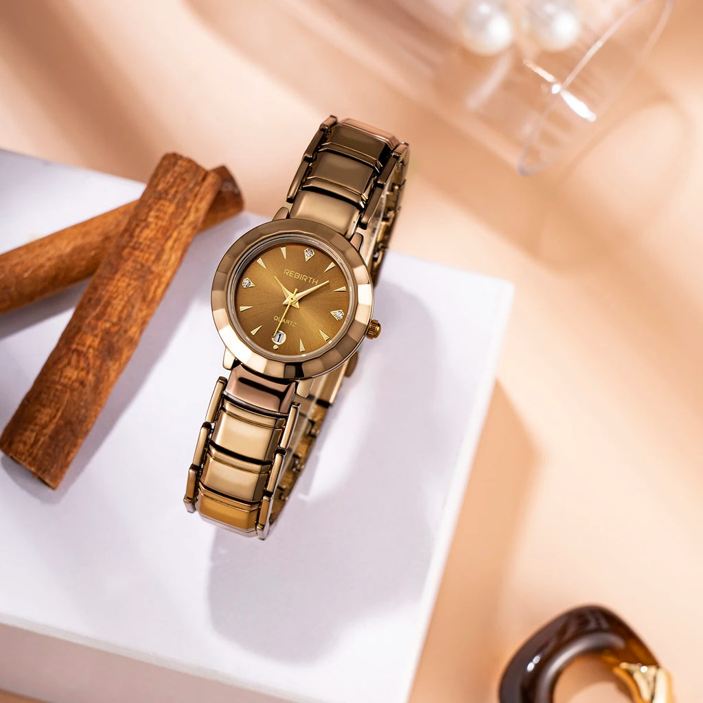 REBIRTH Women's Elegant Quartz Watch with Calendar Display Women's Quartz Watch Nixie
