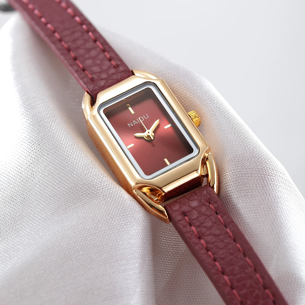Women's Retro Quartz Watch – Leather Band, Numberless Dial Women's Quartz Watch Nixie
