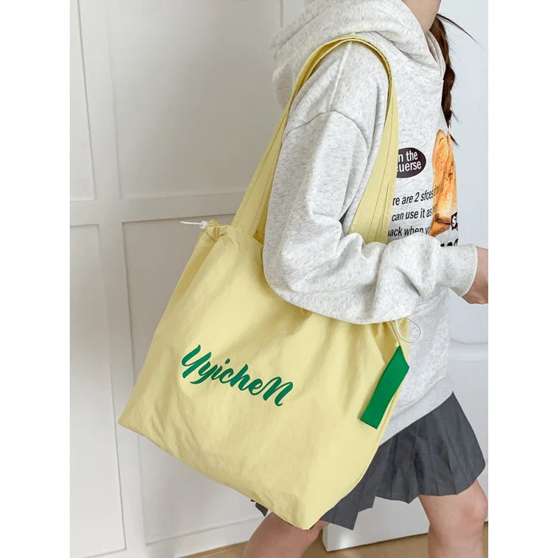 Women's Large Drawstring Nylon Tote Shoulder Bag | Casual Nylon Tote Bag Nixie