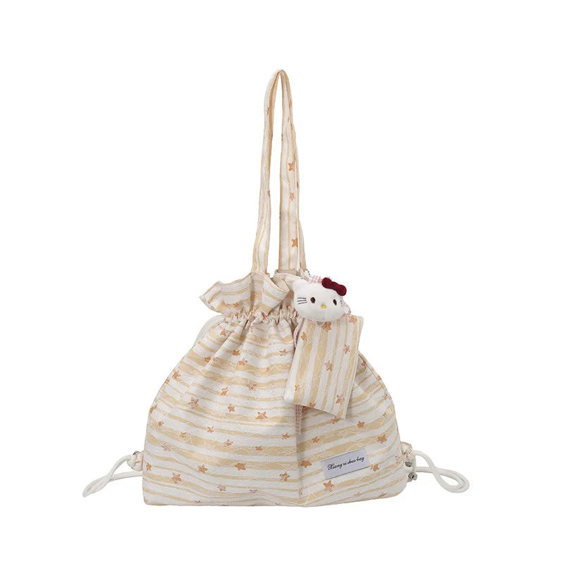 Striped Drawstring Backpack – Canvas Tote Shoulder Bag Drawstring Canvas Backpack Nixie