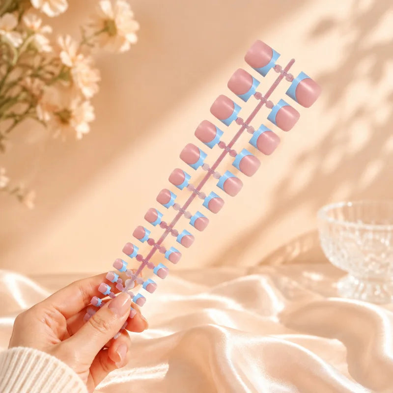 30Pcs Nude Pink French Press-On Toe Nails – False Nail Set Press-On Toe Nails Nixie SKY BLUE