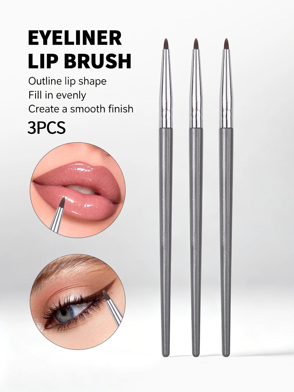 Fine Point Lip & Eyeliner Brush Set – 3pc Precision Makeup Makeup Brush Set Nixie Other