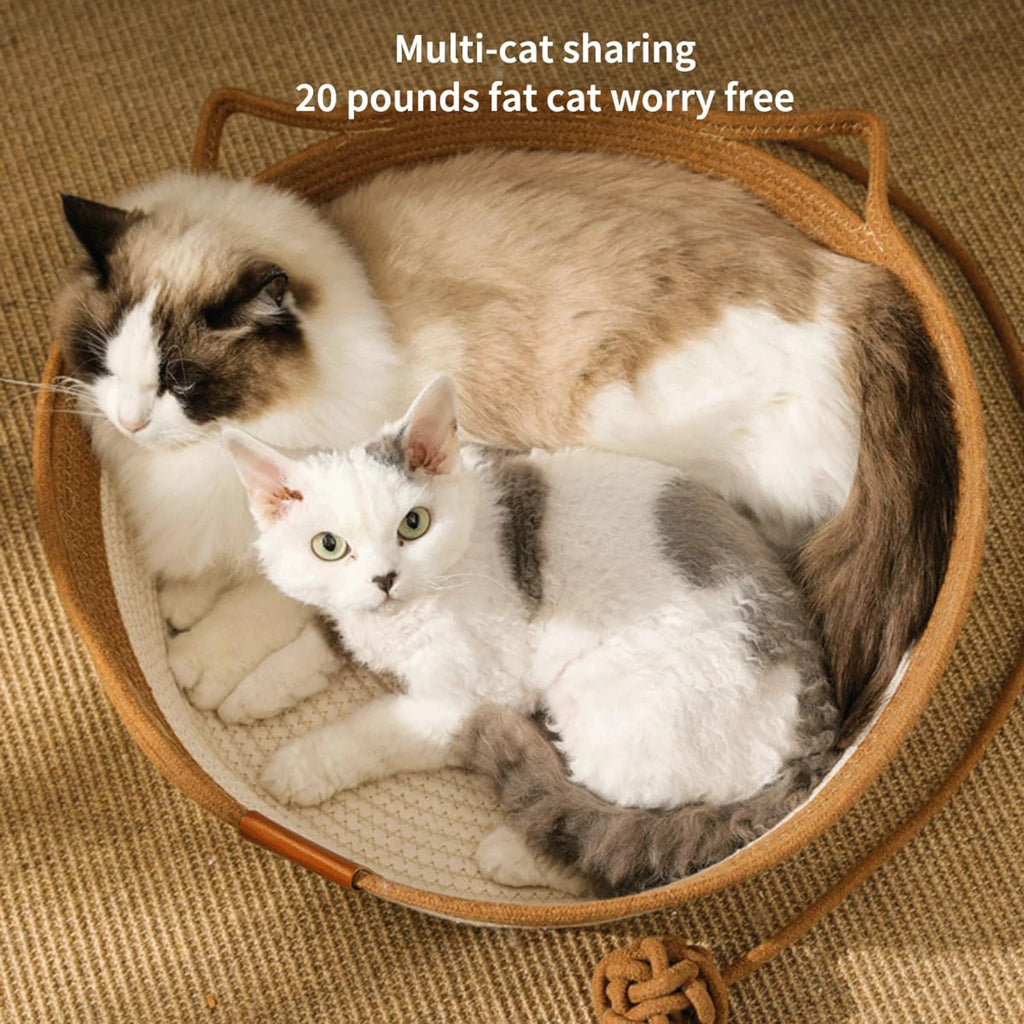 Handwoven Cotton Rope Round Cat Bed – Scratch-Resistant Kitten Nest Cat Bed Nixie