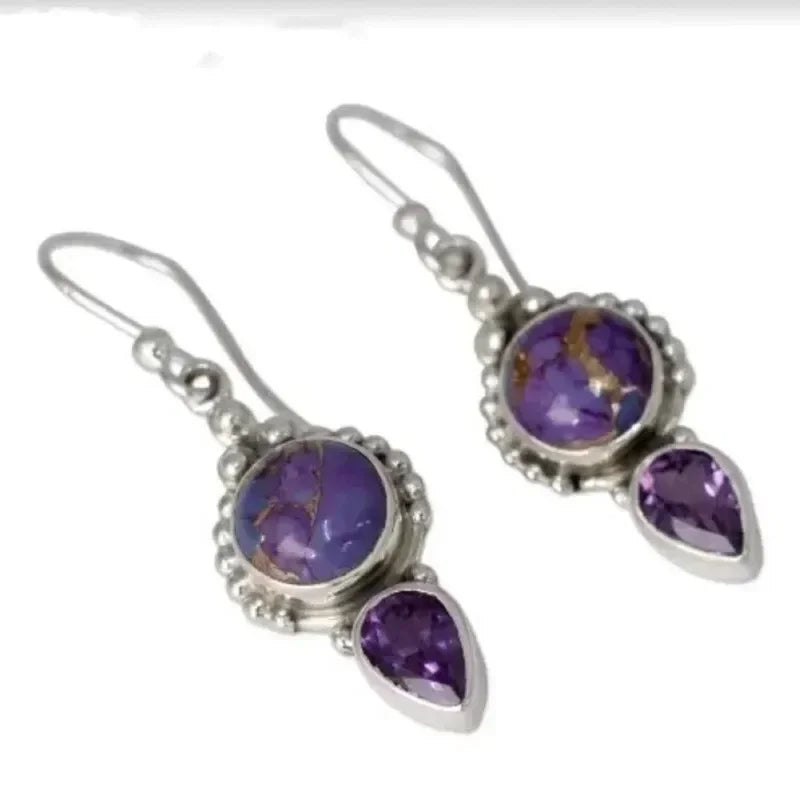 Vintage Crystal Drop Earrings Purple Turquoise Geometric Crystal Drop Earrings Nixie
