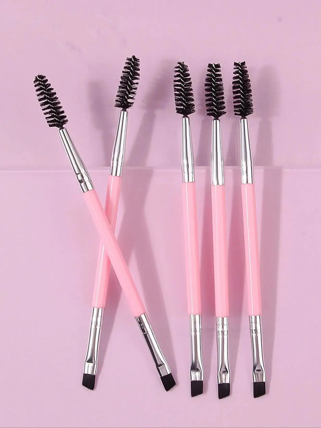 5PCS Pink Double-Ended Mascara & Eyebrow Brush Set Eye Makeup Brush Nixie Pink