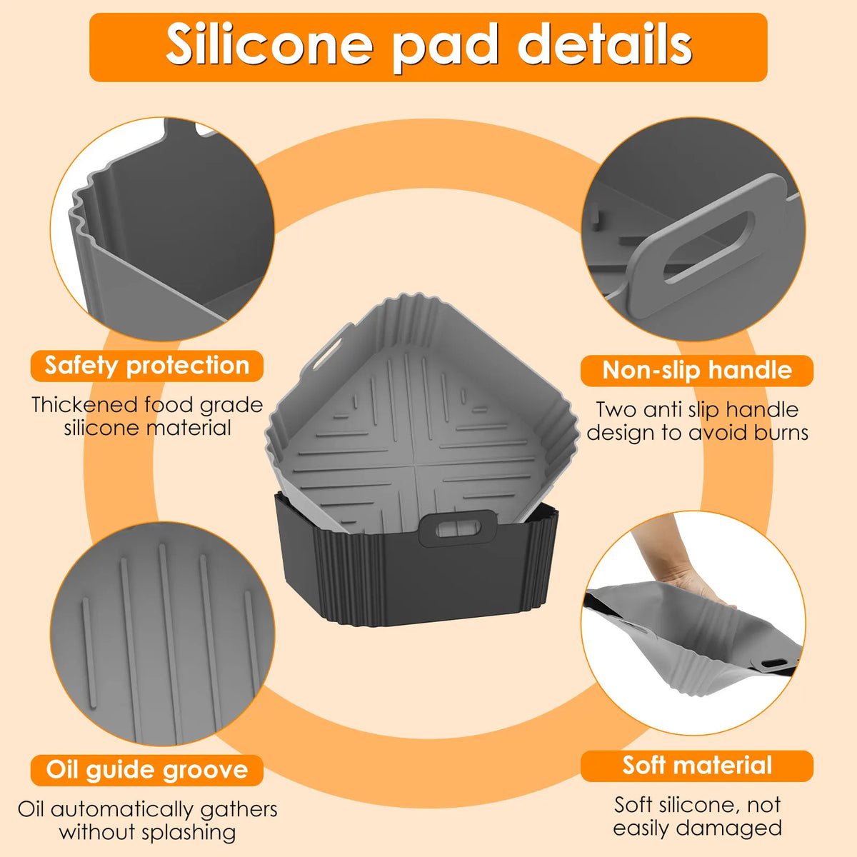 Silicone Air Fryer Liner – Reusable Square Baking Pan Tray Air Fryer Liner Nixie