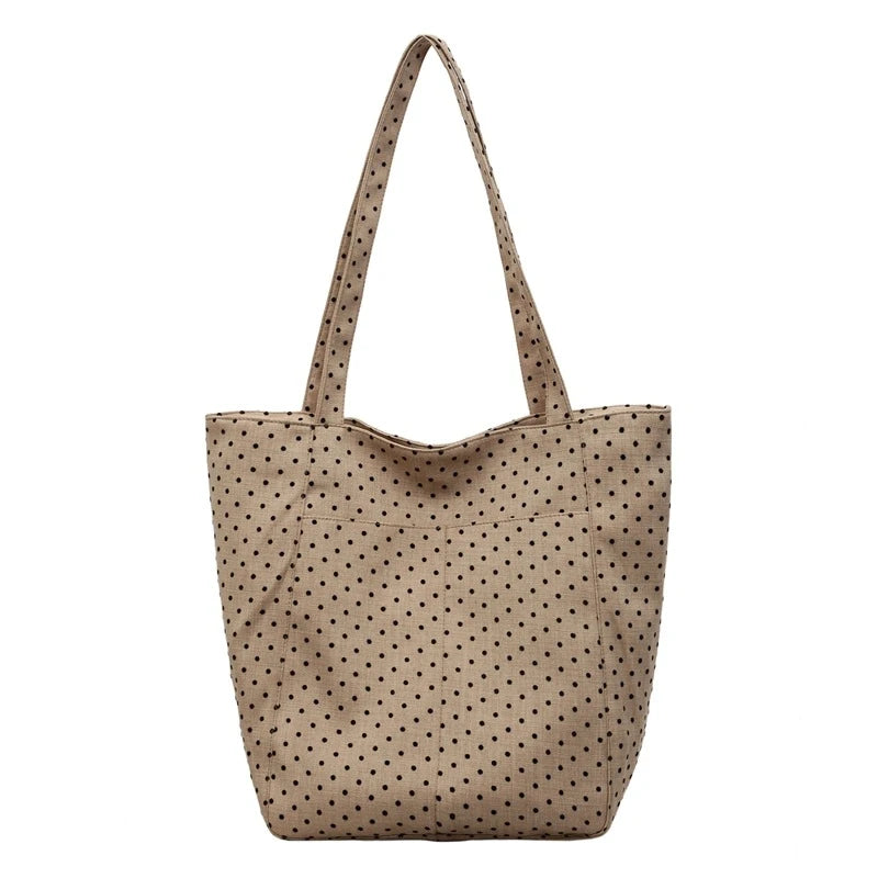 Korean Polka Dot Canvas Tote Bag – Chic Multi-Way Shoulder Bag Canvas Shoulder Tote Nixie