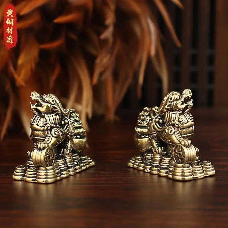 Brass Feng Shui Pixiu Statue Pair – Wealth & Good Luck Décor Feng Shui Figurine Nixie