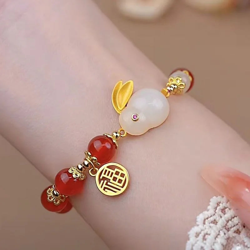 Vintage Imitation Hetian Jade Beaded Bracelet | Women's Gift