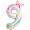 40" Colorful Gradient Number Foil Balloon with Bow – 0–9 Party Balloon Nixie 9 10inch