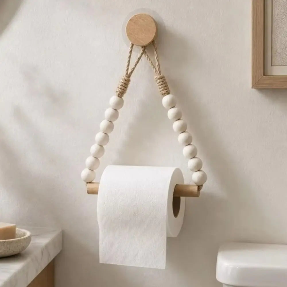 Rustic Punch-Free Toilet Paper Holder Hemp Rope Wood Toilet Paper Holder Nixie