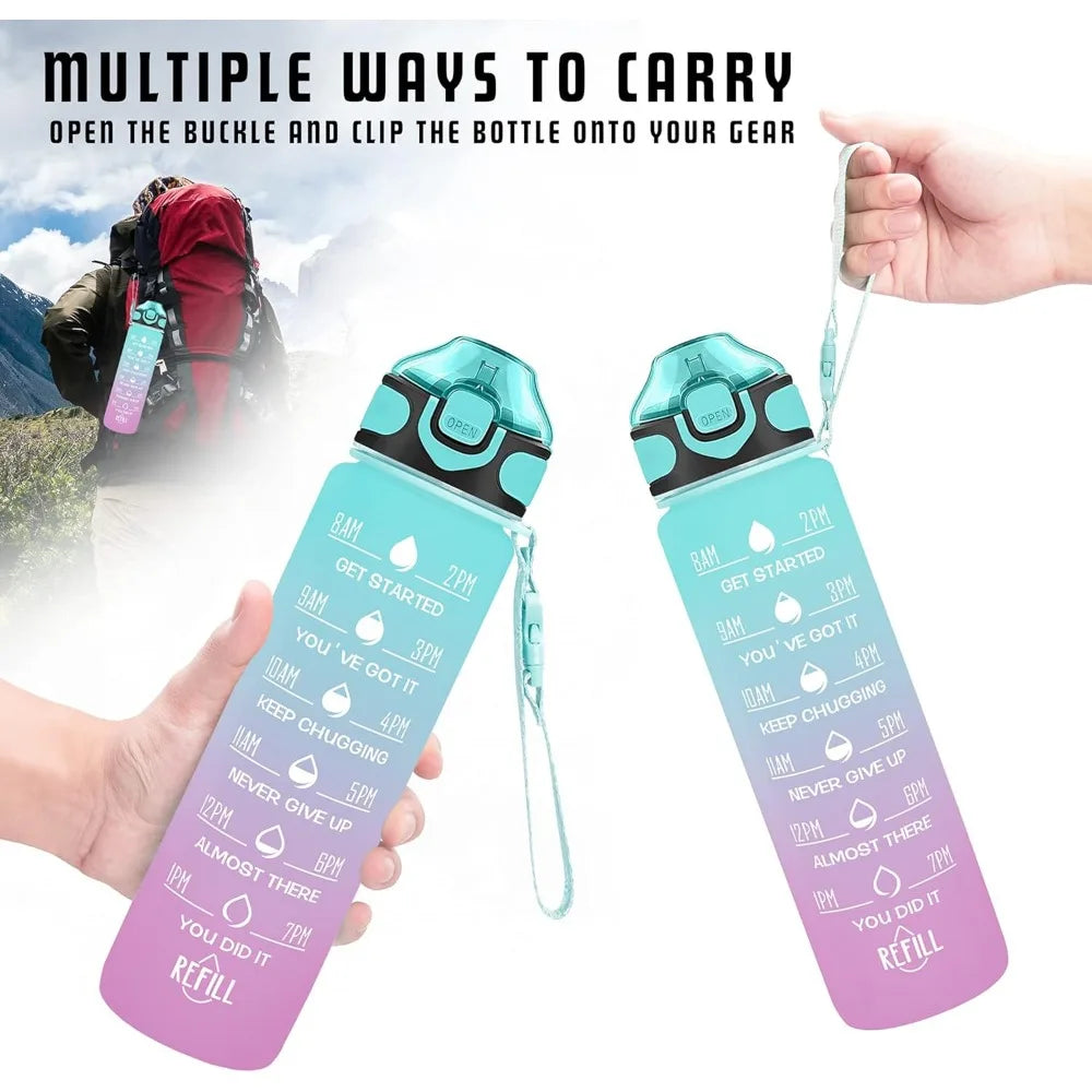 32 oz Motivational Water Bottle with Straw & Time Markers Motivational Water Bottle Nixie