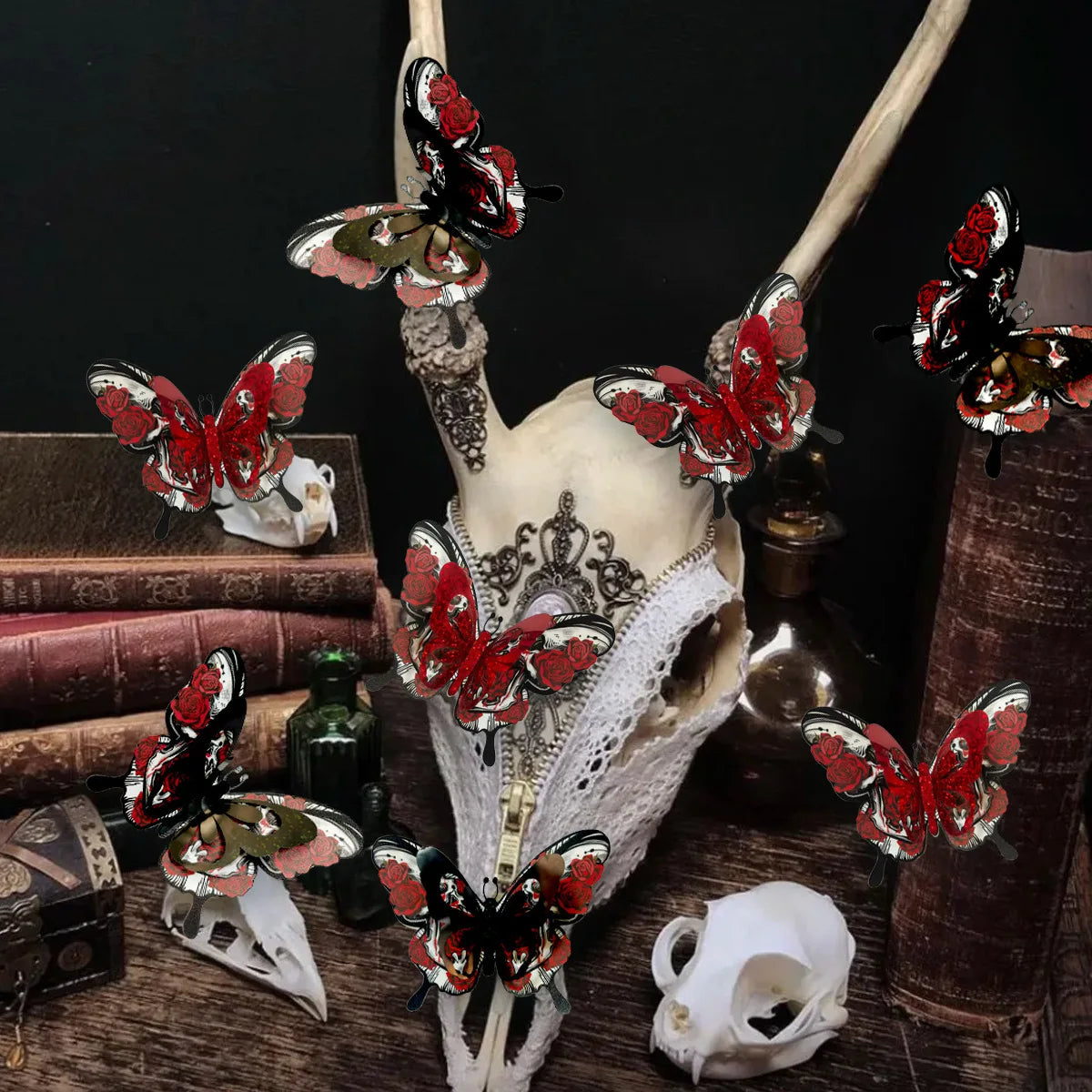 3D Skull Rose Butterfly Halloween Wall Stickers – 12 Pcs Halloween Wall Stickers Nixie