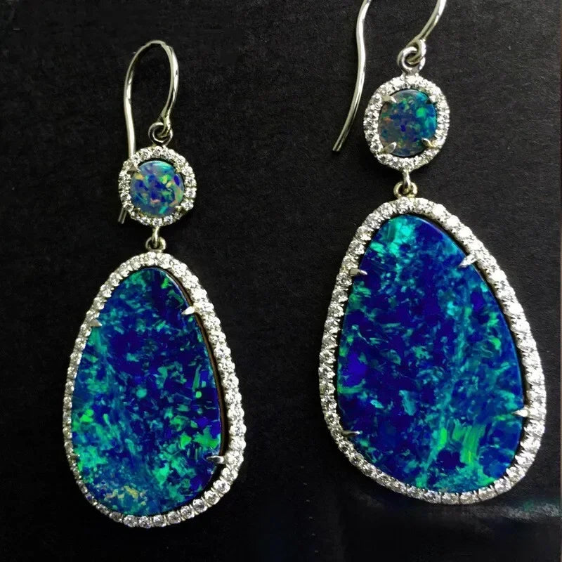 Water Drop Simulated Opal Dangle Earrings – Blue Crystal Dangle Earrings Nixie