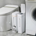 2-in-1 Press Trash Can & Toilet Brush Holder | Space Saving Bathroom Trash Can Nixie White