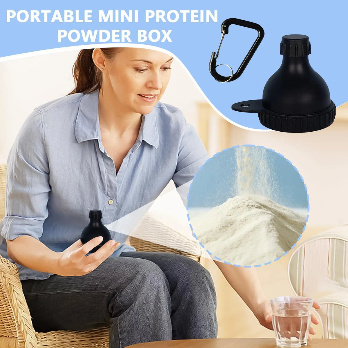50ml Protein Powder Funnel with Carabiner | Leak-Proof Travel Container Supplement Powder Funnel Nixie