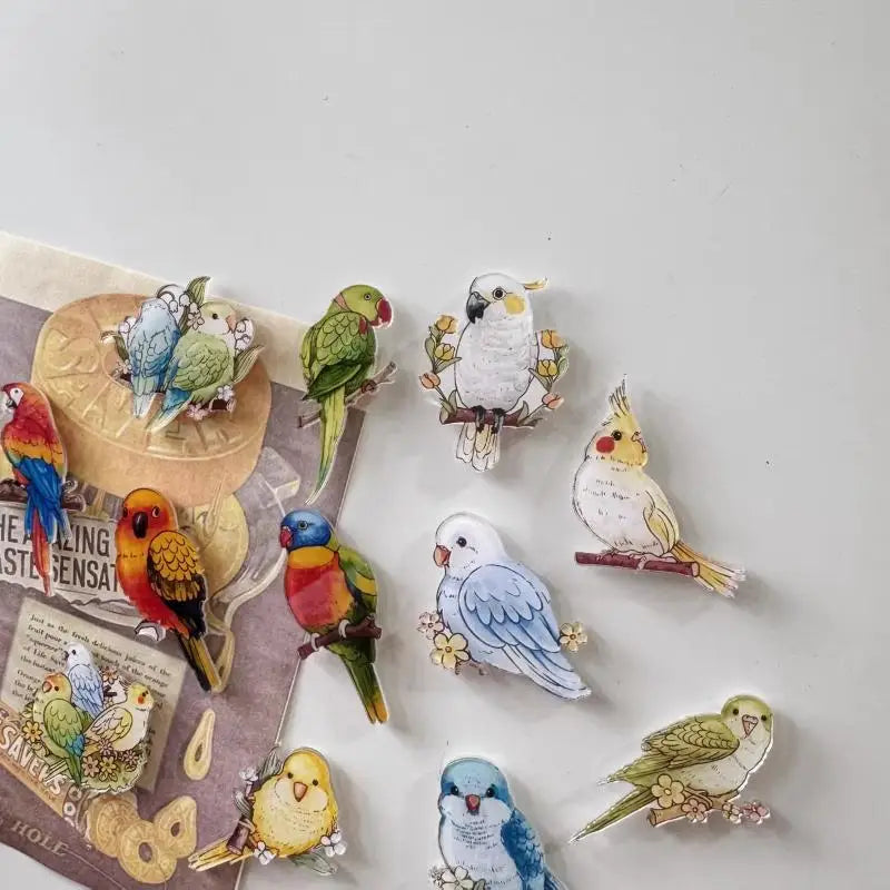 Kawaii Parrot Fridge Magnets – Cartoon Animal Decor 6/12 Pcs Decorative Fridge Magnets Nixie random 6pcs