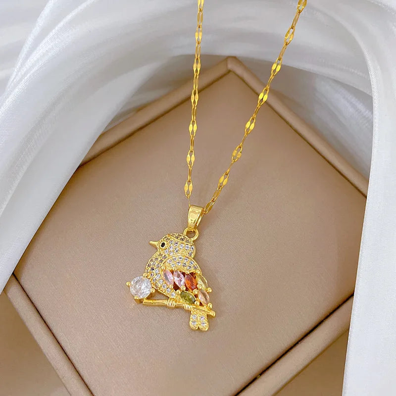 Crystal Bird Pendant Necklace – Gold Plated Clavicle Chain Pendant Necklace Nixie