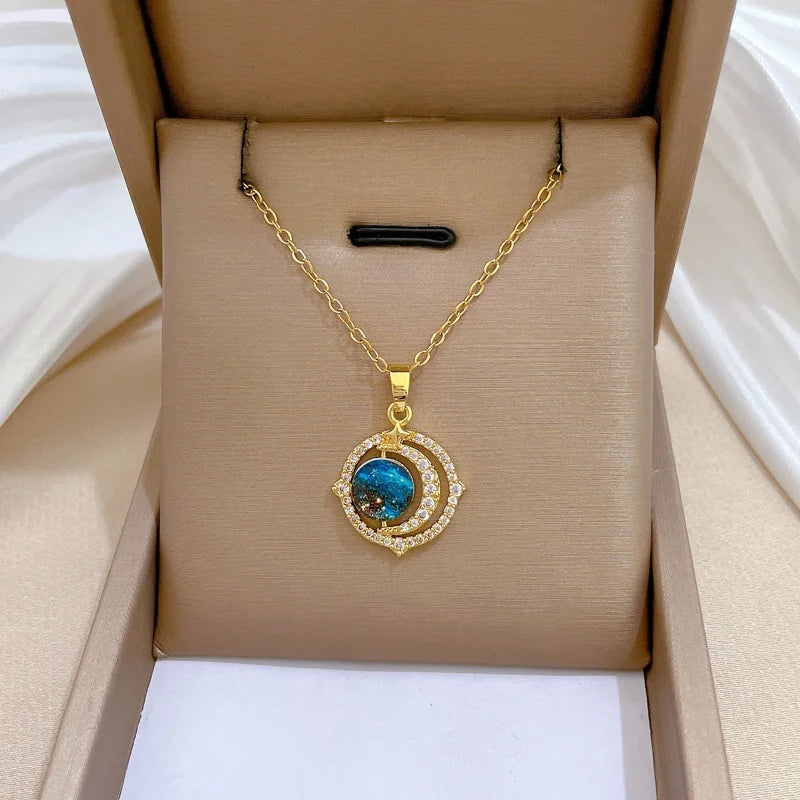 Van Gogh Starry Night Pendant Necklace – Gold Clavicle Chain Pendant Necklace Nixie