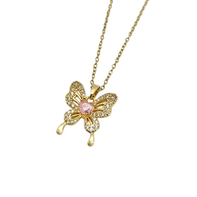 Hollow Butterfly Pendant Choker Necklace – Copper & Zircon Pendant Choker Necklace Nixie