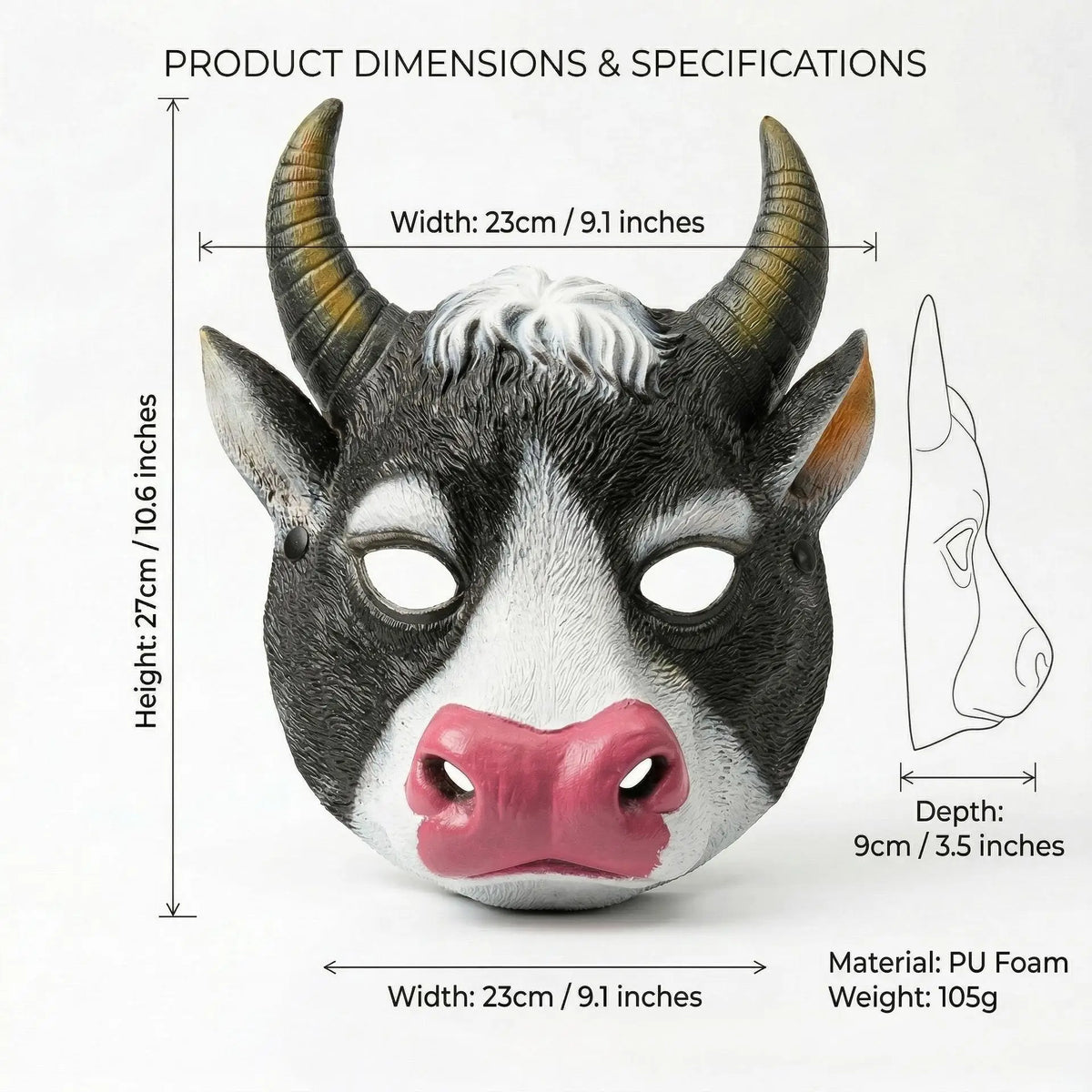 3D Cow Half Face Mask – Cosplay Carnival Halloween Costume Costume Party Mask Nixie WHITE
