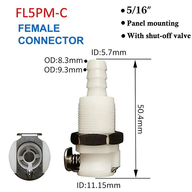 Quick Disconnect Hose Coupling 1/4 5/16 3/8 Valved Barb Connector Hose Quick Coupler Nixie FL5PM