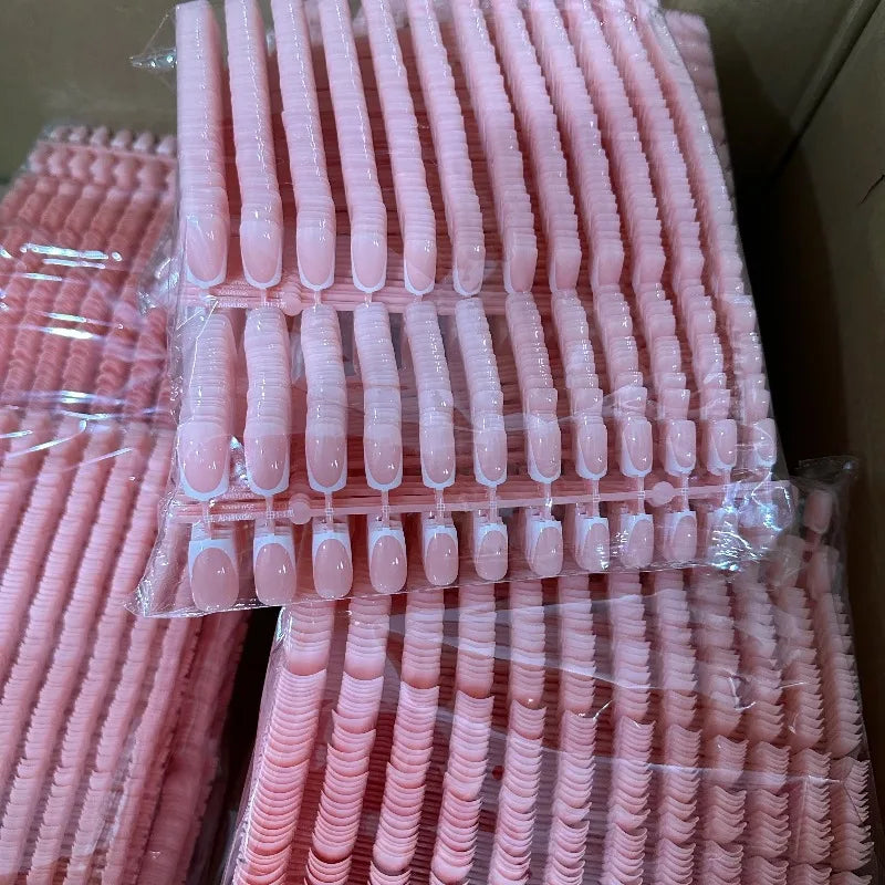 120Pcs Press On Nails Short Coffin French Glossy Pink Tips Press On Nails Nixie
