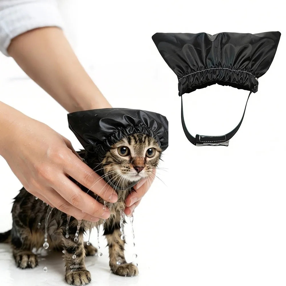 Waterproof Pet Bath Shower Cap – Ear Protection for Cats & Dogs Pet Bathing Cap Nixie black S