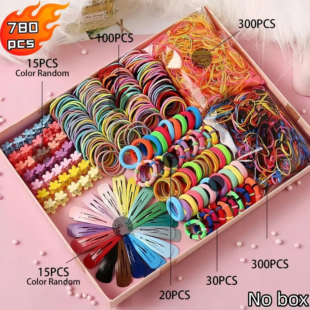 850PCS Girls Grosgrain Ribbon Hair Ties & Elastic Hair Bands