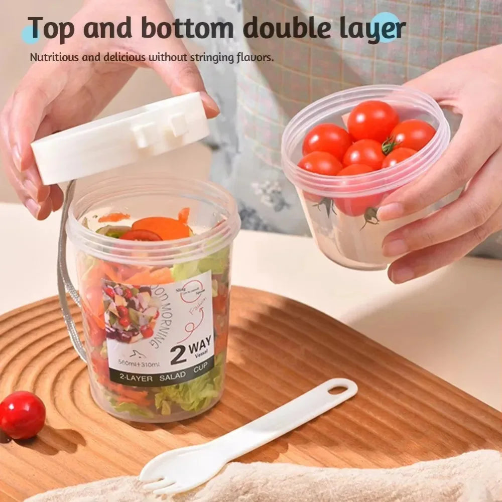 Double Layer Salad Cup Leakproof Portable Breakfast Container