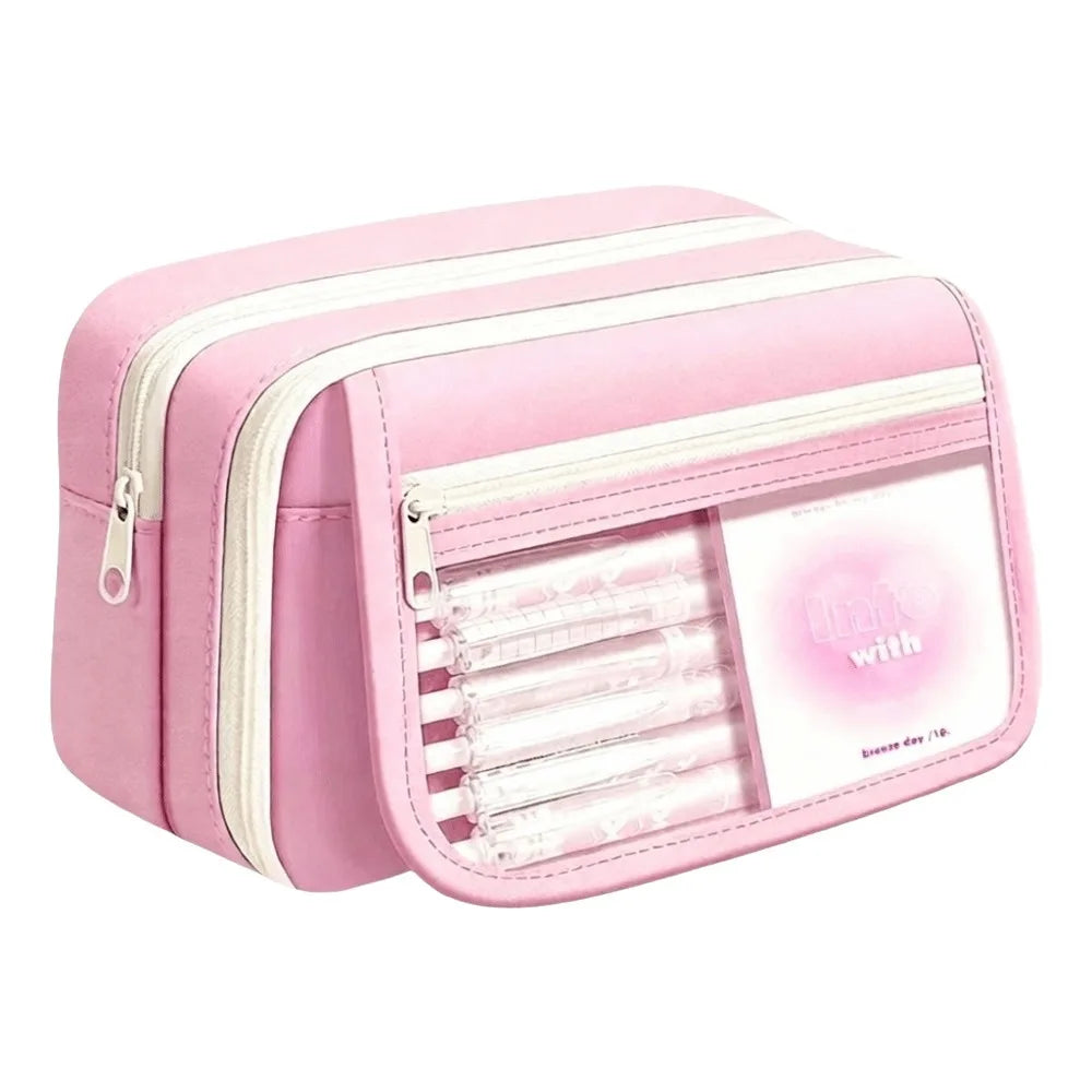 Oxford Flip-Top Pencil Case | 9-Layer Large Capacity Pouch Pencil Case Nixie Pink