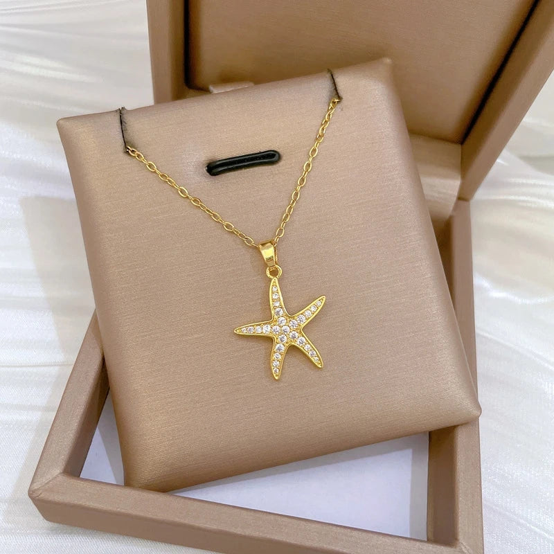Sea Star Pendant Necklace – Gold Stainless Steel Choker Pendant Necklace Nixie