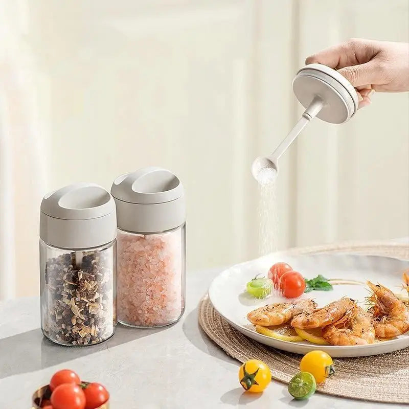 Airtight Glass Spice Jar with Spoon Lid – Moisture-Proof Glass Spice Jar Nixie