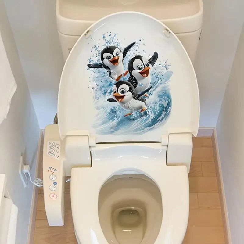 Cute Penguin Toilet Sticker – Waterproof Bathroom Decal Bathroom Wall Sticker Nixie