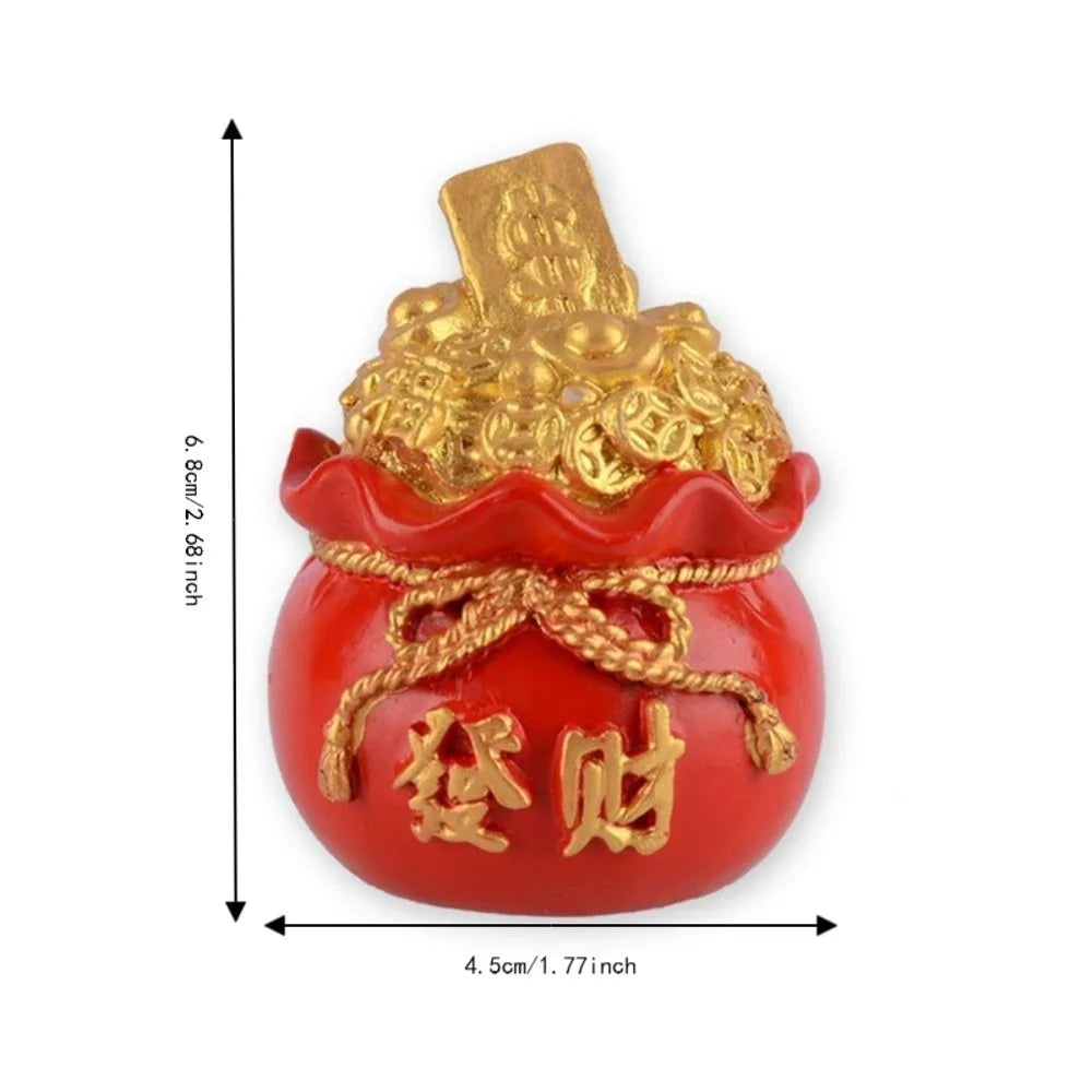 Resin Fortune Pouch Ornament – 4 Carved Designs, Red & Gold