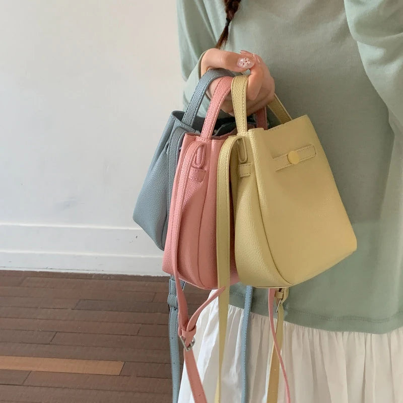 Korean Lychee Bucket Bag – Soft Leather Shoulder & Crossbody Bag Bucket Shoulder Bag Nixie