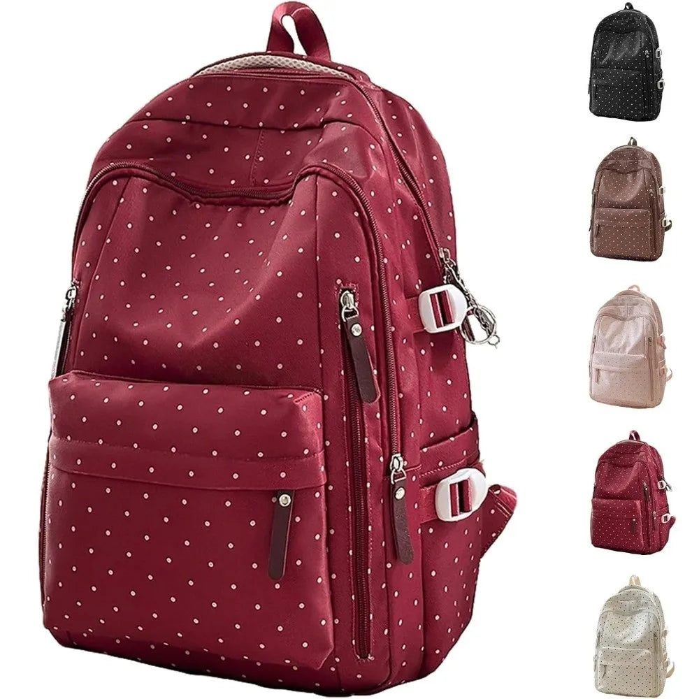 Nylon Polka Dot Backpack – Waterproof Large Capacity School Bag Nylon Backpack Nixie