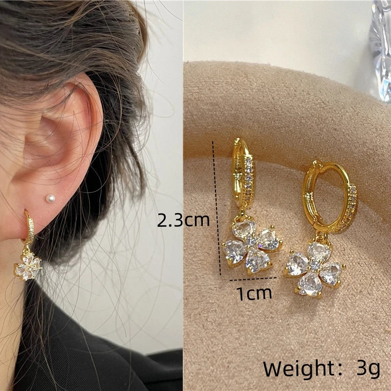 Sparkling Zircon Drop Hoop Earrings – 14K Gold Plated Women Drop Hoop Earrings Nixie XL1553-23