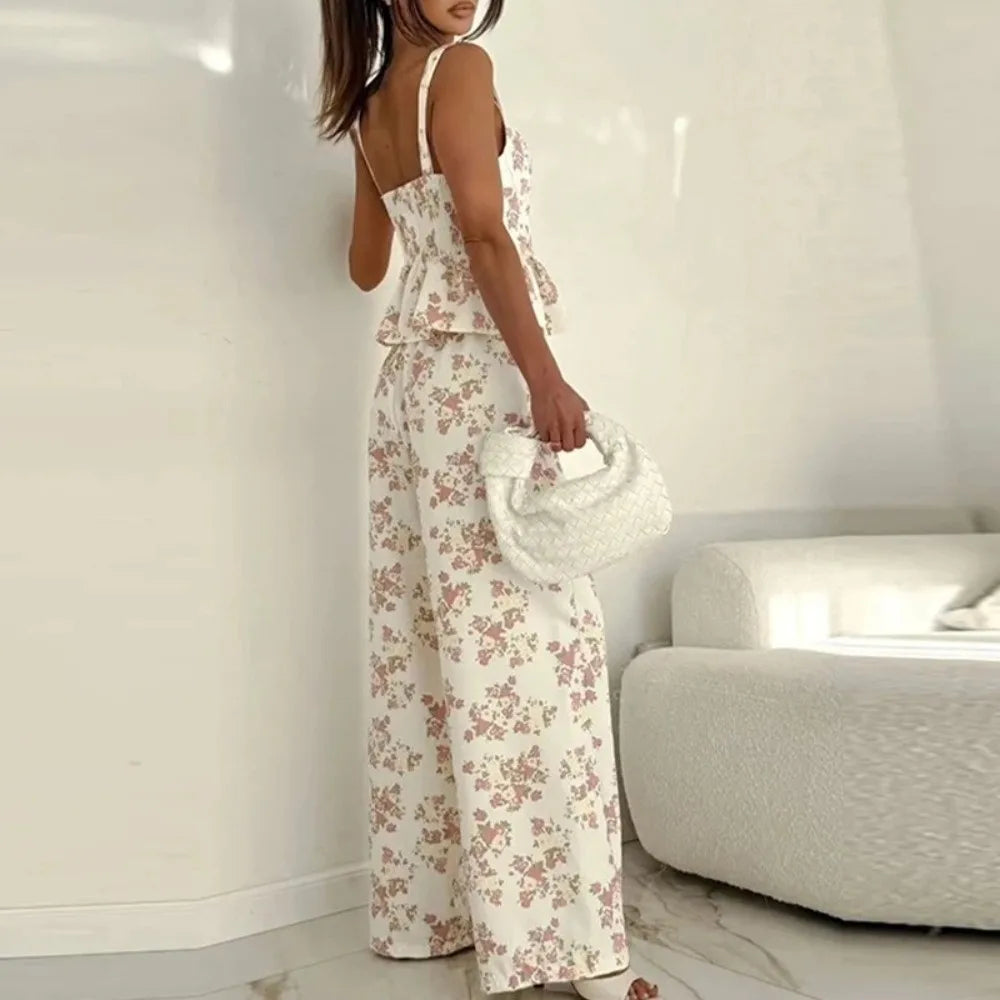 Women's Ruffle Crop Top & Wide Leg Pants Set | Summer 2-Piece Women's Outfit Set Nixie