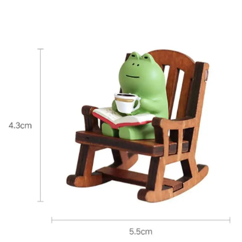 Cute Mini Frog Rocking Chair Resin Figurine Desk Décor Resin Desk Figurine Nixie