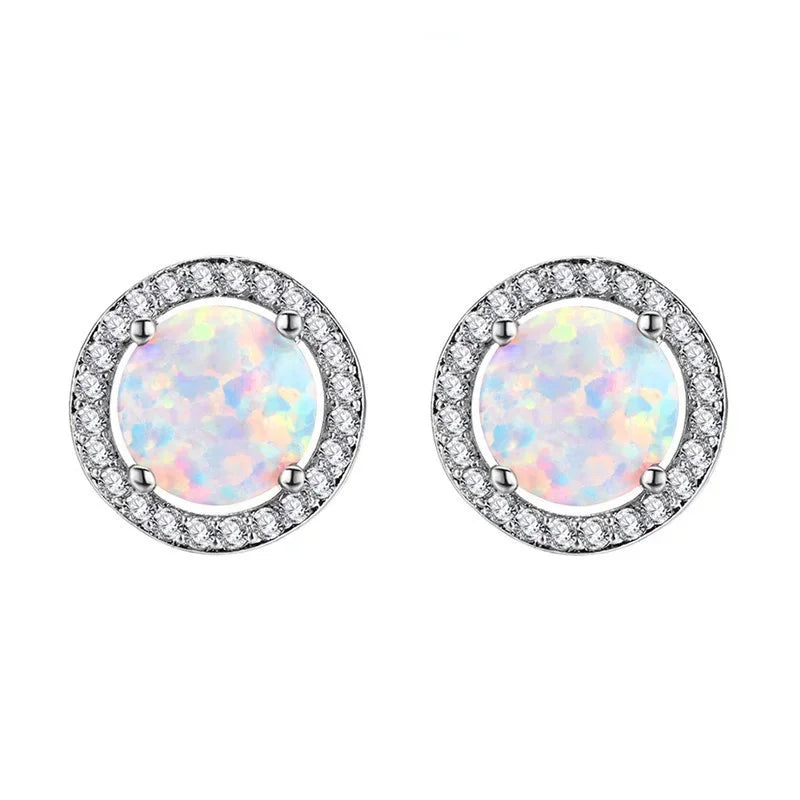 Blue Simulated Opal Crystal Rhinestone Round Stud Earrings Stud Earrings Nixie